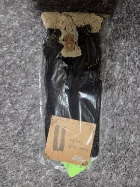 Black Lace-Trim Knee-High Socks for Women